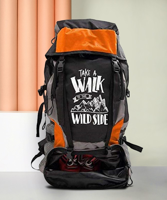 Trunkit Adventure Series Water Resistance Trekking Hiking Travel Bag With Shoe Compartment Rucksack- 55 L (Black/Orange) Rucksack  – 55 L(Orange)