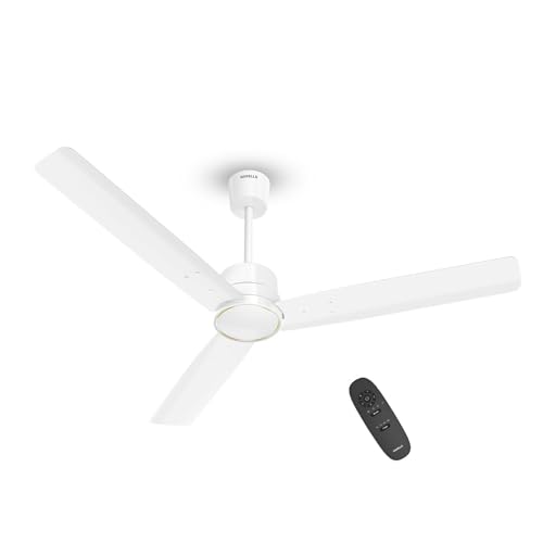 Havells 1200Mm Ambrose Slim Ceiling Fan | Premium Finish Decorative Fan, Remote Control, High Air Delivery | 5 Star Rated, Upto 60% Energy Saving | 2+1* Year Warranty | (Pack Of 1, Elegant White)