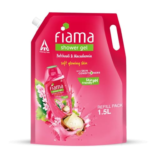 Fiama Body Wash Shower Gel Patchouli & Macadamia, 1.5L Bodywash Refill Value Pouch For Women & Men With Skin Conditioners For Moisturised Skin & Radiant Glow, Suitable For All Skin Types