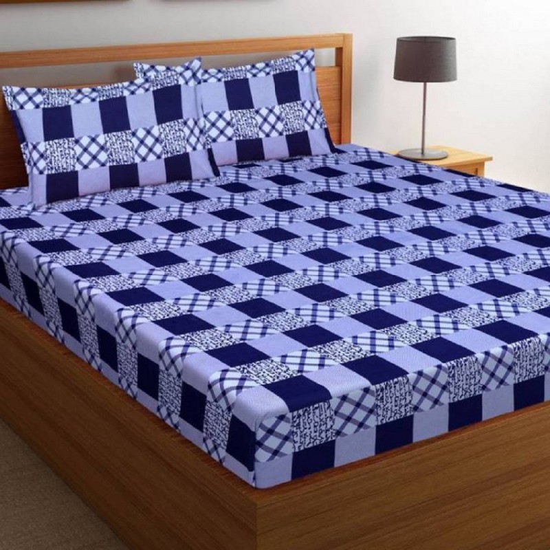 180 Tc Cotton Double King 3D Printed Bedsheet(Pack Of 1, Blue, White)
