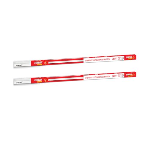 Eveready Ultraslim 20W Led Batten | Highly Efficient | 100Lm/W | Fire Retardant Pc Body | Lasts Upto 25000 Hours | Pack Of 2 | 4Kv Surge Protection | Bis Approved | White, Cool Day Light