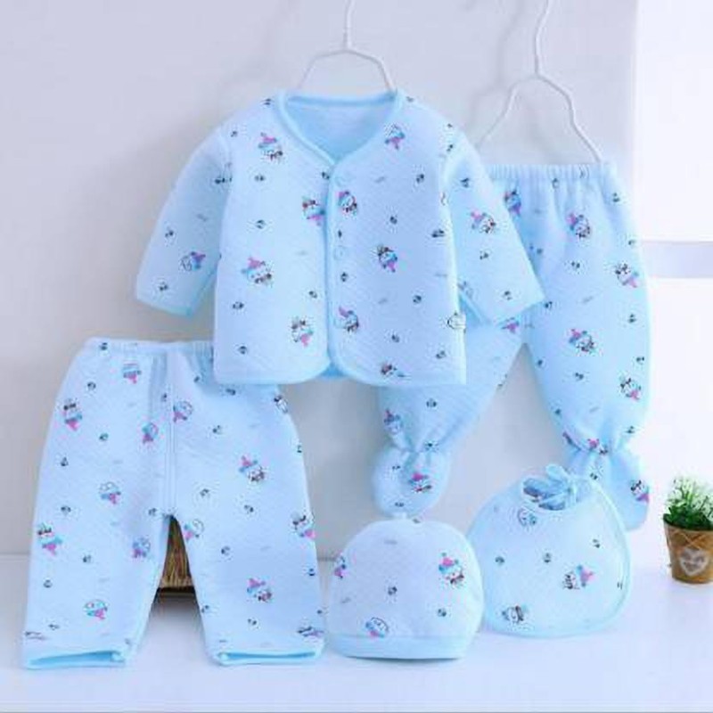 Honey Boo Presents New Born Baby Winter Wear Keep Warm Baby Clothes 5Pcs (Blue)(Blue)