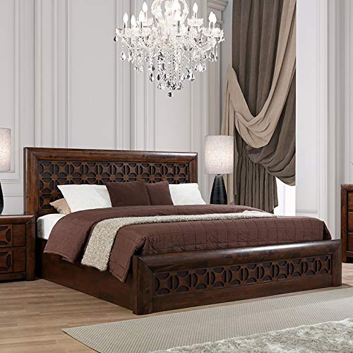 Hometown Casablanca Solid Wood Hydraulic Storage King Size Bed In Walnut Colour
