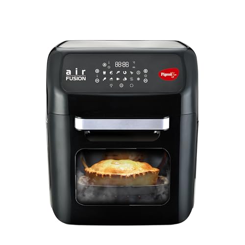 Pigeon By Stovekraft Air Fryer Oven 12L | 1800W | 2-In-1 Appliance – Airfryerotg | Digital Touchscreen | 9 Preset Menu | Air Fry, Bake, Broil, Toast, Defrost (Black) | With Rotisserie | 7 Accessories
