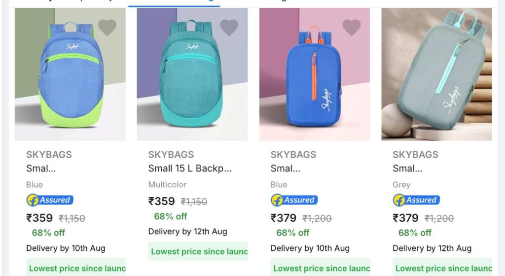 Flipkart LOWEST PRICE ON BACKPACKSSkybags : Laptop : Safari : Aristocrat : Duffel : WROGN : Rucksacks Bags @ 599WROGN : Metronaut