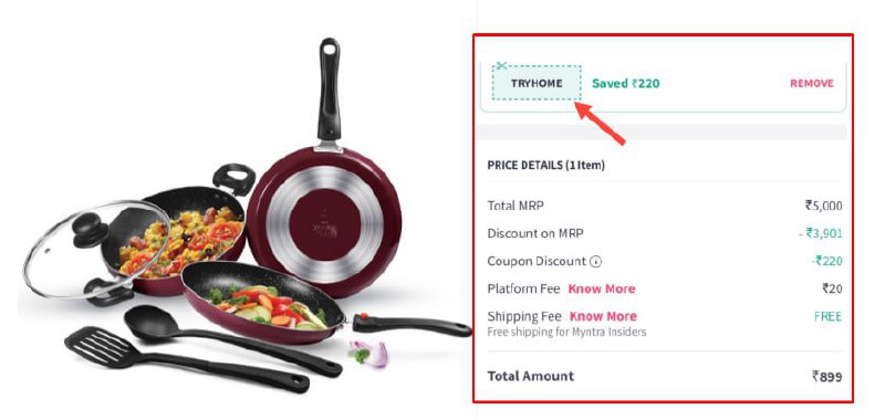 Myntra : Set of 5 Cookware Set @879.Apply Coupon : TRYHOME