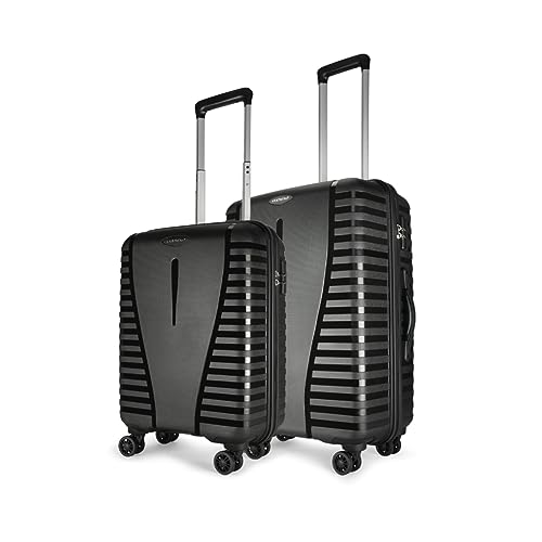 Aristocrat Air Pro Set Of 2 Hard Luggage (55Cm And 66Cm) | Cabin And Medium Check-In Luggage | Lightweight Luggage With Strong Wheels, Secured Zip And Secured Combination Lock | Jet Black | Unisex