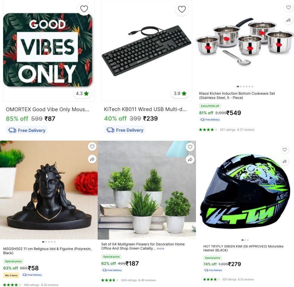 Shopsy | Mouse Pad From ₹78👉✅USB Keyboards From ₹244👉✅Pack of 5 Cookware Set at ₹549👉✅Shiva Statue at ₹58 [Min.2]👉✅Pack of 4 Artificial Plant at ₹187👉✅Biker Helmet at ₹279👉⚡️Apply Coupon || Limited Stock⚡️