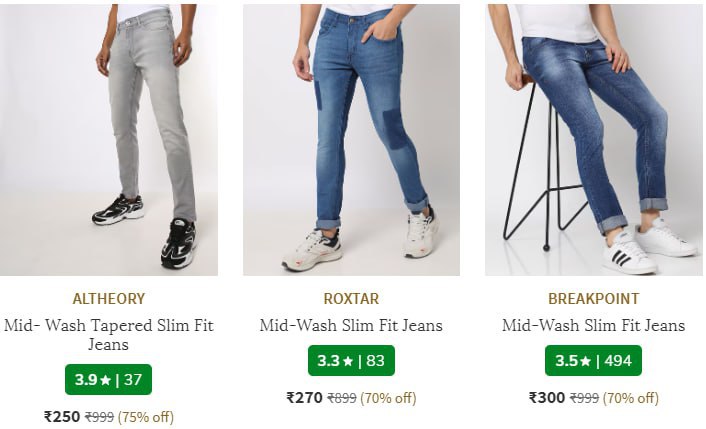 AJIO : Upto 75% Off On Men’s Jeans Starting from @250👉Link: