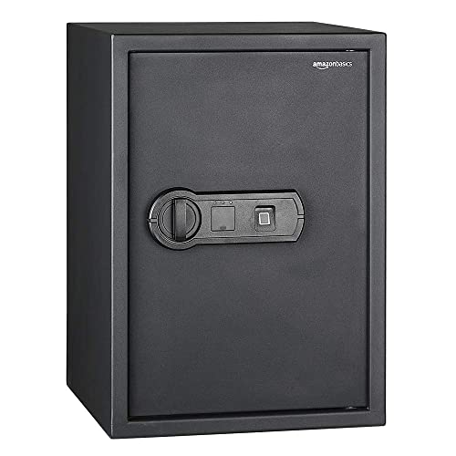 Amazon Basics Steel Security Safe With Programmable Biometric Fingerprint Lock, Secure Cash, Jewelry, Id Documents, 1.8 Cubic Feet, 13.8X13X19.7 In