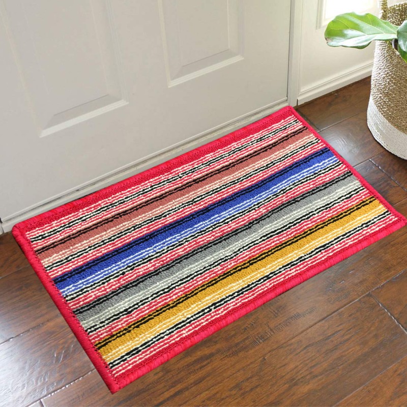 Status Cotton Door Mat(Red & Multicolor, Medium)