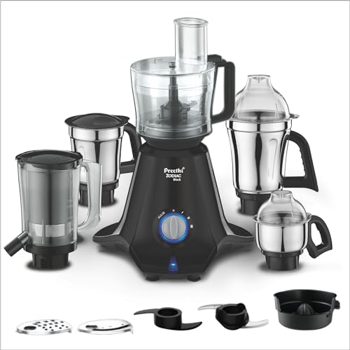 Preethi Zodiac Black Mixer Grinder For Kitchen, 5 Jars 750 Watt Mixie With Chutney Jar, Dry Grinding, Batter Grinding, Juicer & Masterchef Jar For Chopping/Grating (Mg-261)