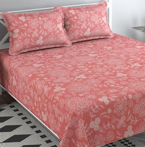 Status Contract Cotton Rich Double Bedsheet With 2 Pillow Covers For Bed Room, Home, Hotel-120 Gsm (Floral)