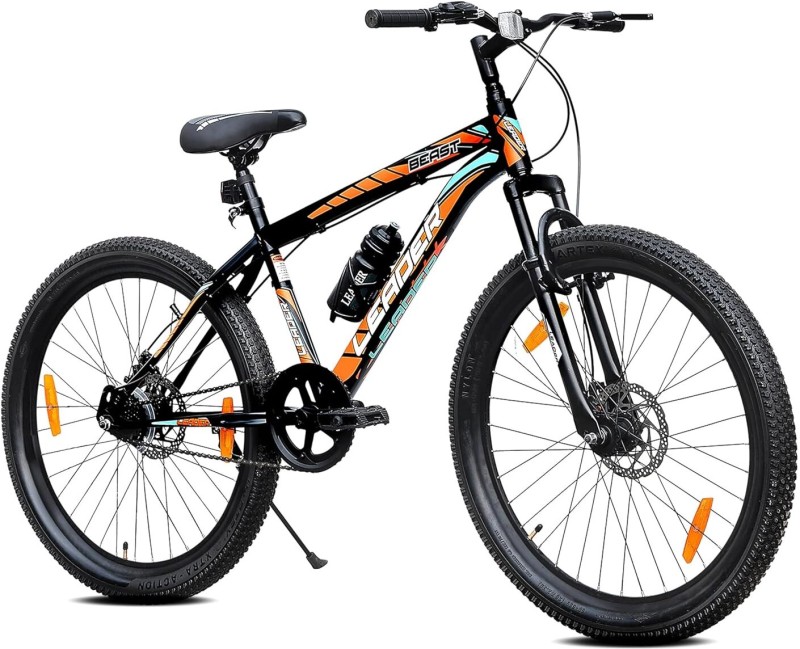 Leader Beast 26T With Front Suspension And Disc Brake And Complete Accessories 26 T Mountain Cycle(Single Speed, Black, Only Front Suspension)