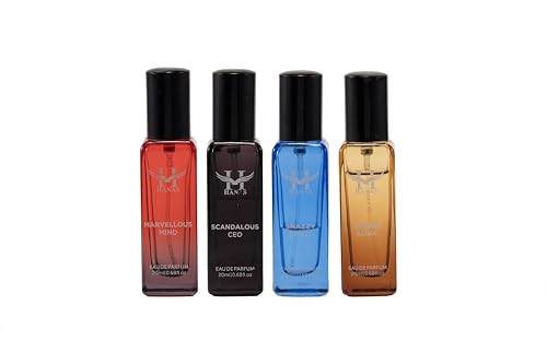 Hanas Fragrance World Eau De Parfum Gift Set For Men & Women – Pack Of 4 (20Ml Each) | Marvellous Mind, Scandalaous Ceo, Snazzy Spiriy & Adonis Aura