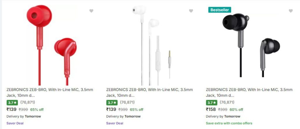 Zebronics Wired Earphones Starts @ 139.