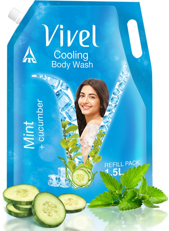 Vivel Cooling Body Wash, Mint & Cucumber Shower Gel, Supersaver Xl Refill Pouch(1500 Ml)