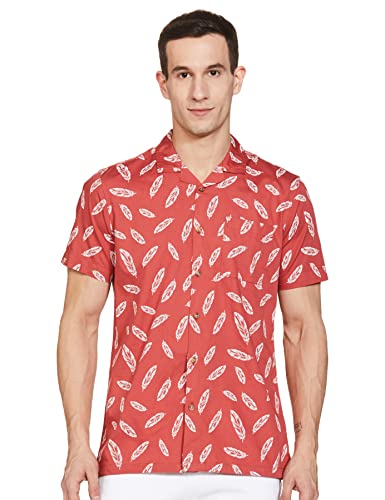 Amazon Brand – House & Shields Men’S Floral Regular Shirt (Hs-S22-Cs-03_Coral-Resort Feather S)