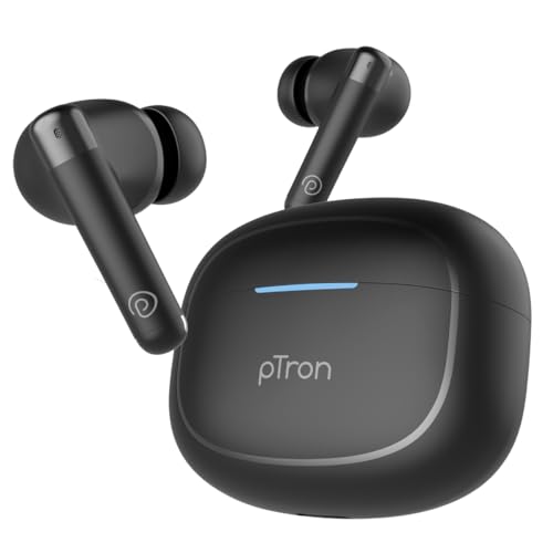 Ptron Bassbuds Duo Pro Tws Earbuds, Trutalk Ai-Enc Calls, 38H Playtime, Deep Bass, 50Ms Movie/Music Modes, In-Ear Bluetooth 5.3 Headphones With Hd Mic,Fast Type-C Charging & Ipx5 (Black)