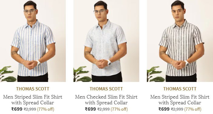 AJIO : Upto 77% Off On THOMAS SCOTT Shirts Starting From Rs. 699👉Link :