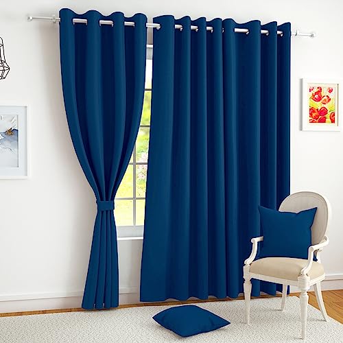 Story@Home Blackout Curtains 7 Feet Long Set Of 2 Room Darkening Door Curtain Plain, Navy Blue, 100% Opacity