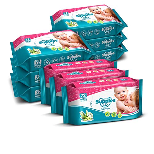 Amazon Brand – Supples Baby Wet Wipes With Aloe Vera And Vitamin E – 72 Wipes/Pack (Pack Of 9)