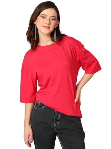 Kotty Women’S Cotton Blend Solid Oversized T-Shirts