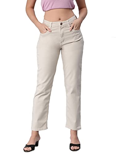 Adbucks Women Denim Straight Fit Jeans (28, Beige)