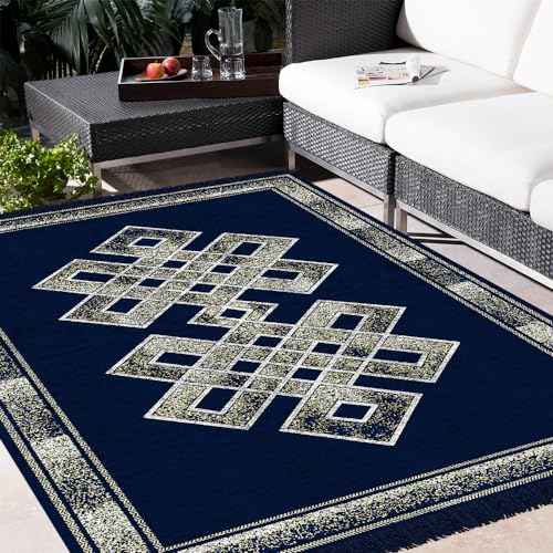 Vas Collections Premium Chenille Carpet | 500 Gsm Velvet Carpet/Area Rug/Durries With Fine Gold Yarn For Living Room, Bedroom, Runner| Blue, 5X7 Feet