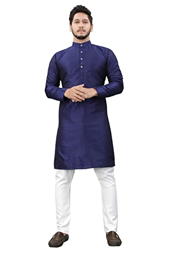 More & More Men’S Cottan Blend Kurta Navy Blue