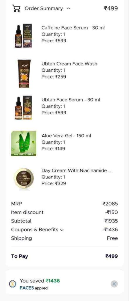 Wow Grab : Buy Any 5 Face Care @499.Use Code : FACE5Link :