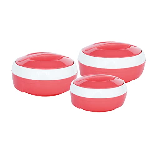 Princeware Plastic Plaid Casserole Set, 3 Pcs, Pink, 3.1 Liter