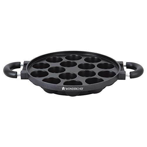 Wonderchef Non Stick Paniyarakkal Ceramic Pan, Paniyaram Pan 23 Cm | 15 Cativies | Litti Pan, Kuzhi Paniyaram Pan, Ponganalu Pan, Appe Pan | Healthy Non-Stick | Pfoa Free | Gas Stovetop Compatible | 2 Year Warranty | Black