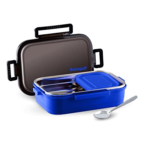 Home Puff Stainless Steel Insulated Lunch Box For School & Office,Free Spoon,Airtight Leak-Proof,Unbreakable Lid,Snacks Tiffin Box For Kids, Light Weight, Easy Clean, 800Ml, Dark Blue, With Warranty