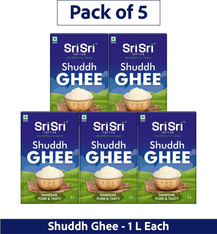 Sri Sri Tattva Shuddh Ghee – Danedar, Pure & Tasty | Each 5 L Tetrapack(Pack Of 5)