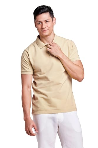 Juari Be A Gentleman Men’S Premium Micro Polyester, Half Sleeves, Regular Fit Stay Cool & Comfortable, Polo T-Shirt (Beigh,M) Beige