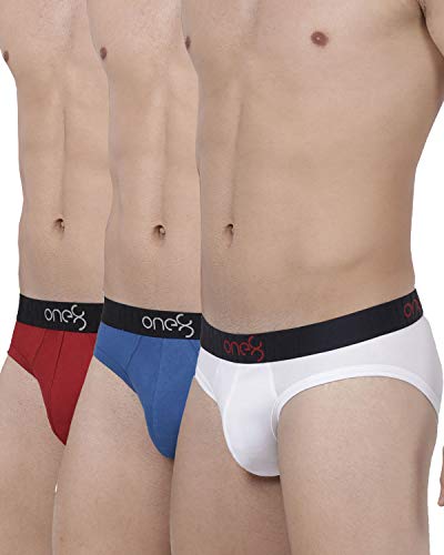 One8 By Virat Kohli Men’S Cotton Men Brief (Pack Of 3) (104F1_White/Royal Blue/Maroon_Small_White/Royal Blue/Maroon_S)