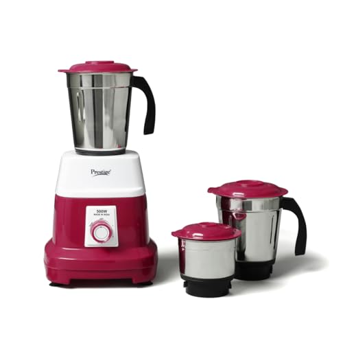 Prestige Orion 500 Watts Mixer Grinder With 3 Stainless Steel Jars |3 Super Efficient Stainless Blades |Sturdy Handles |2 Years Warranty|Red & White