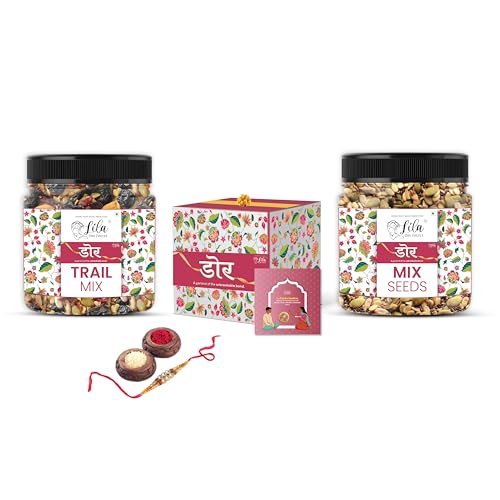 Lila Dry Fruits Rakshabandhan Rakhi Gift Hamper Combo | Rakhi Card Kumkum Chawal Mix Super Seeds And Trail Mix Dry Fruits | Raksha Bandhan Gifts For Brother & Sister | Festive Pack Traditional Celebration Gift Box | Perfect For Gifting