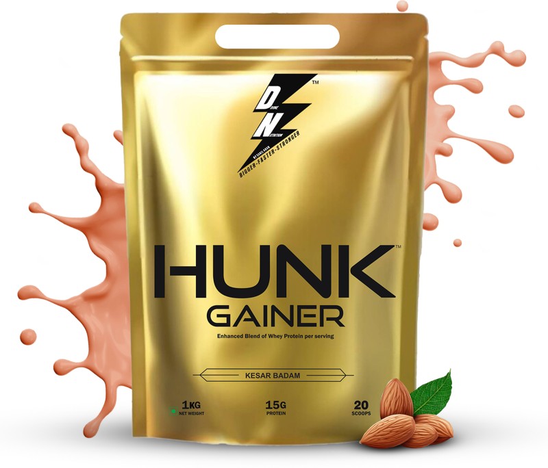 Dn With Divine Nutrition Pouch Hunk Gainer Kesar Badam 1Kgs Weight Gainers/Mass Gainers(1 Kg, Kesar Badam)