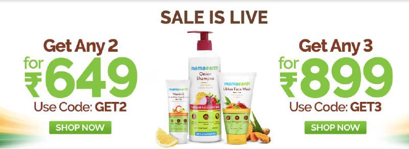 Mamaearth Flash SALE 💥💥➡️ Buy any 2 Products @ Rs.649 | Use code : GET2➡️ Buy any 3 Products @ Rs.889 | Use code : GET3🔗Master Link : Suggestions: -> Haircare: -> Skincare: -> Bodycare: -> Beauty : 🚨Note: Its Limited Period Offer + Get 5% additional discount on Prepaid Payment 🥳🎉