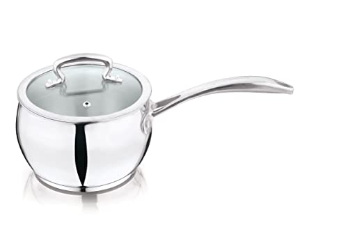 Gobble 1Ltr (14Cm) Impact Bonded Stainless Steel Belly Sauce Pan With Glass Lid