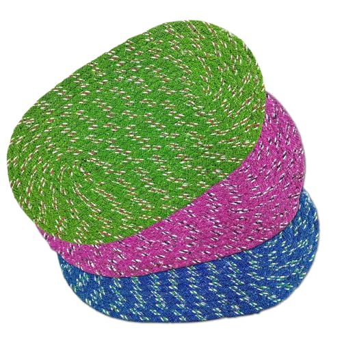 Status Multi-Purpose Braided Place Mat For Indoor Kitchen, Hall, And Room – Durable Mat For Home Decor 30X50 Cm Multicolor (Pack Of 3) (Random Color)