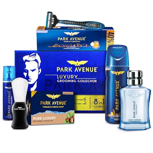 Park Avenue Luxury Grooming Collection 8 In-1 Combo Grooming Kit For Men | Gift Set For Men | Rakshabandhan Gifts For Brother | Shaving Kit For Men | Shaving Foam | After Shave | Gift Hamper For Men, Husband, Boyfriend | Free Travel Pouch Inside