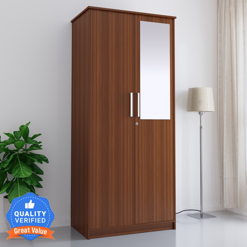 Flipkart Perfect Homes Julian Engineered Wood 2 Door Wardrobe(Finish Color – Melamine Walnut, Mirror Included, Knock Down)