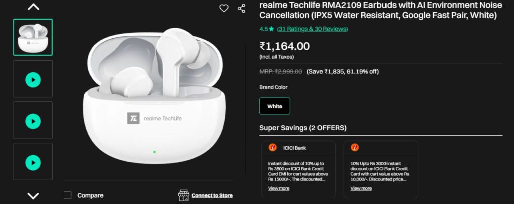 Croma : realme Techlife Earbuds with AI Environment Noise Cancellation @₹1164👉Link : Master Link :