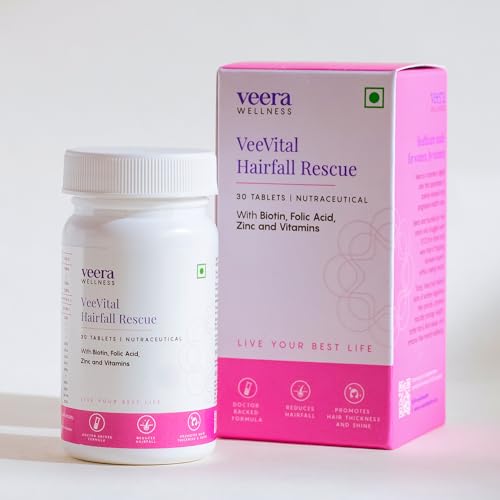 Veera Health Veevital Hairfall Rescue To Combat Hormonal Hair Loss|30 Day Pack|Contains Biotin, Zinc, Folic Acid & Essential Vitamins|30 Tablets, 50 Grams