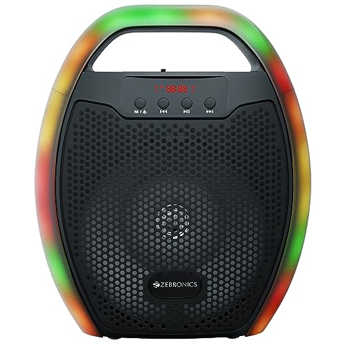 Zebronics Sound Feast 60 Portable Wireless Speaker With 10W Output, Bluetooth V5.0, Fm Radio, Aux, Usb, Msd, Tws, 6.3Mm Wired Mic Support, Media + Volume Control, Carry Handle And Rgb Led Lights