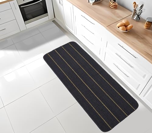 Status Polypropylene Striped Anti Skid Runner For Living Area | Rug For Bedroom |Rug For Dining Table Rug For Floor With Anti Slip Backing(Dark Grey, 45X120 Cm)