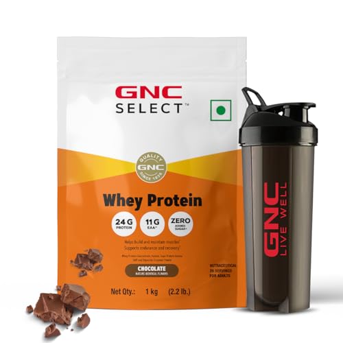 Gnc Whey With Free Shaker | 2.2 Lbs (1Kg) | Chocolate | Digestive Enzyme For Better Digestion |24 Gm Protein| Faster Muscle Recovery | Boosts Strength & Endurance | Zero Added Sugar | Builds Lean Muscles | Formulated In Usa | Imported